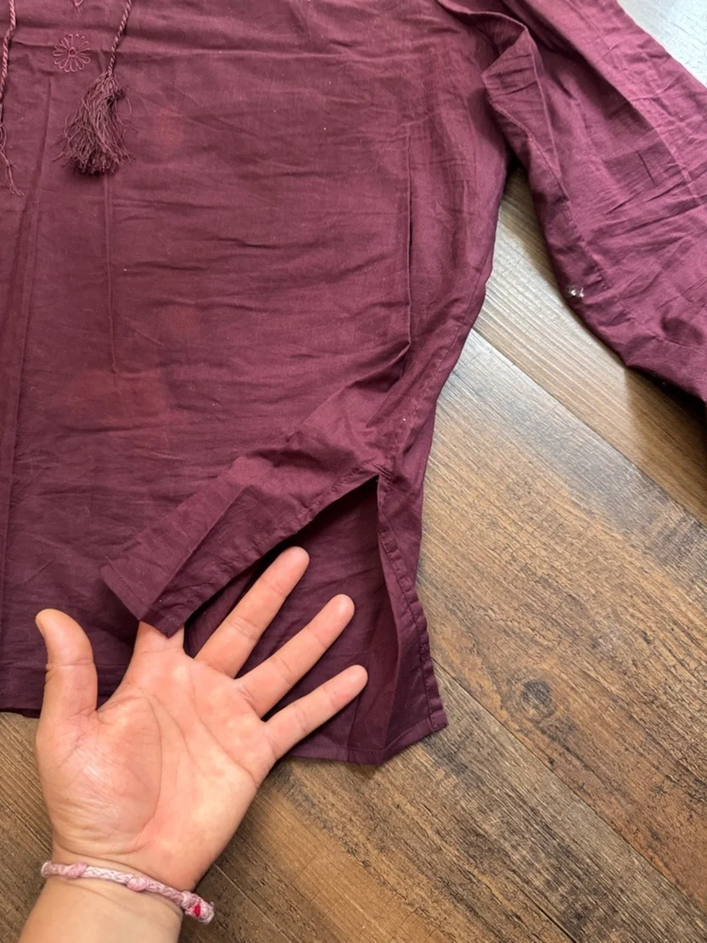 Embroidered V-Neck Tunic Top in Deep Wine